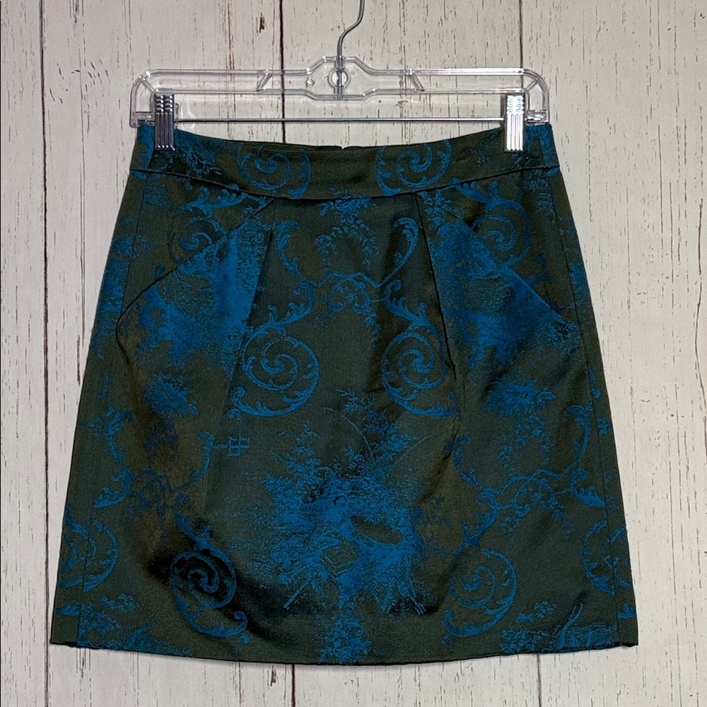J. Crew Olive Green Blue Metallic Mini Pencil Skirt Size 4